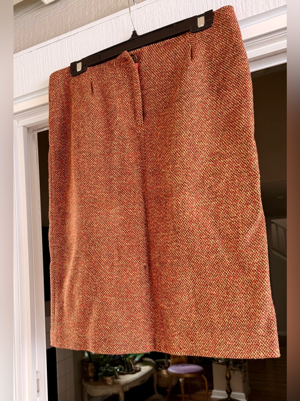 Sandra King Tweed Pencil Skirt Size 10 Brown Orange Cream Lined Button